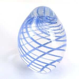 Vintage Periwinkle Blue Swirl Art Glass Egg Paperweight, 2.5" Tall, Easter